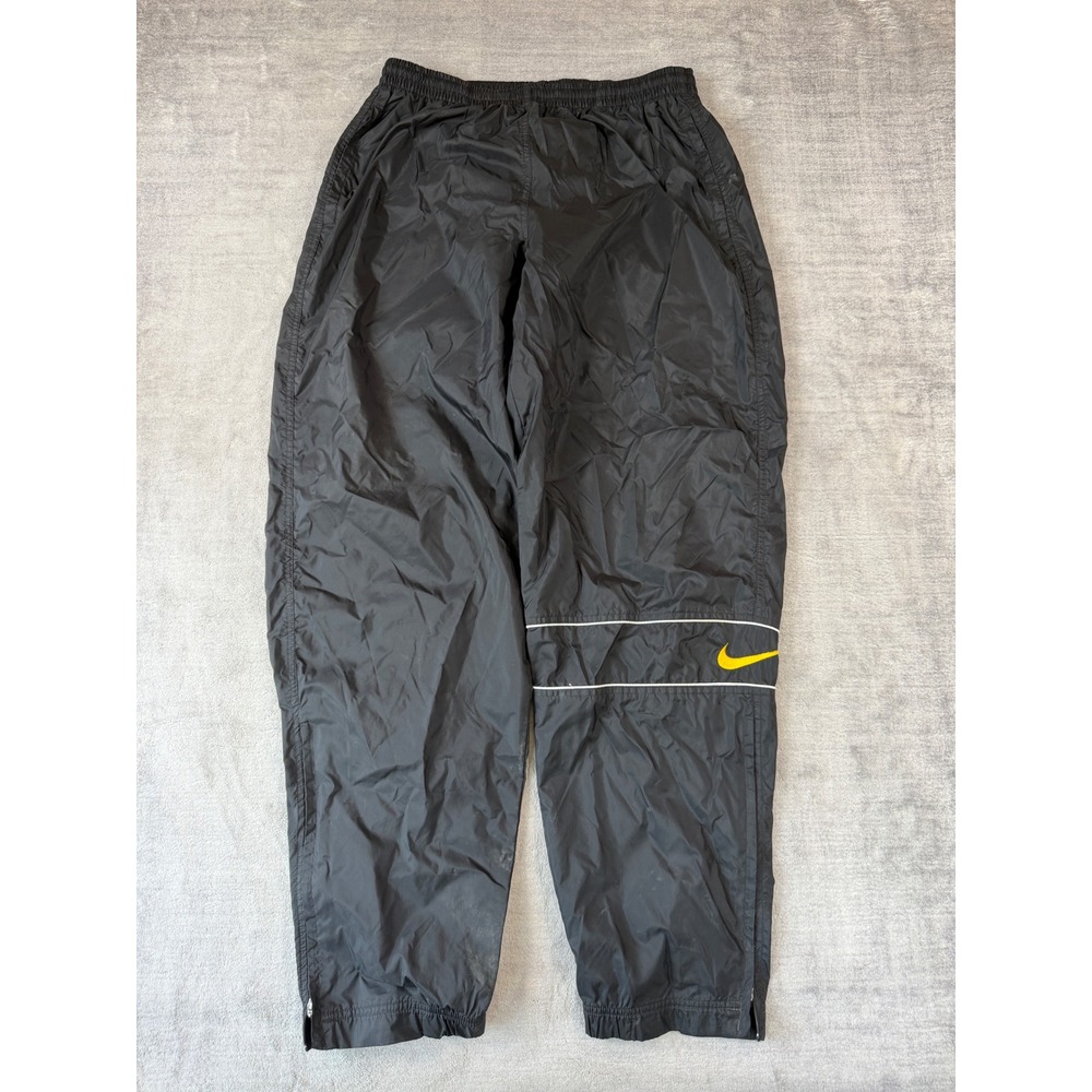 Vintage Nike Pants Mens XL Black Windbreaker Nylon Yellow Swoosh Track 90s